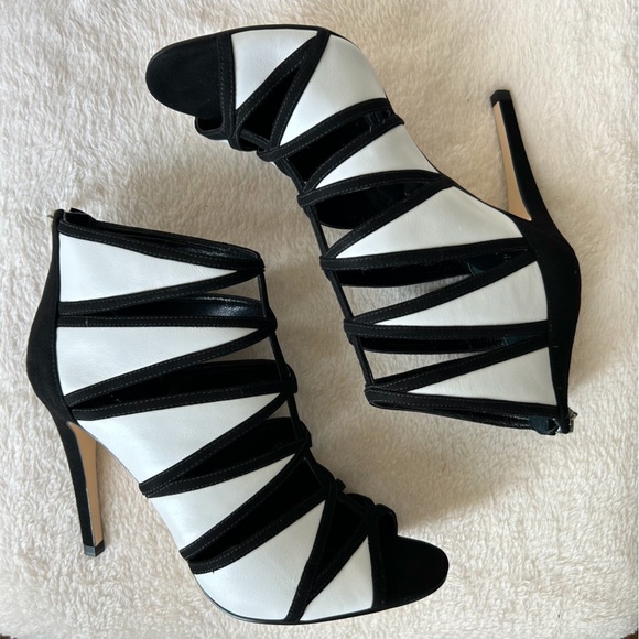 Ivanka Black & White Derry Open Toe Booties - Picture 1 of 5